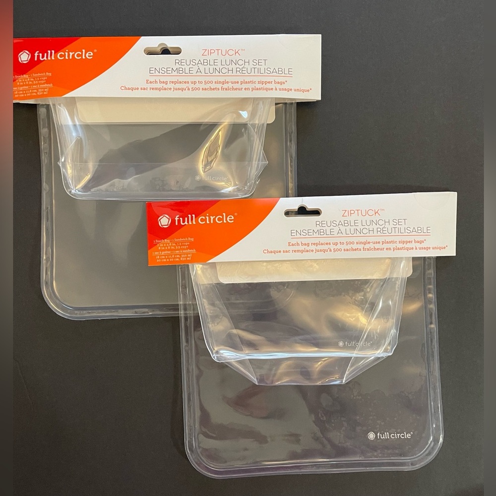 NWT 2 Full Circle ZipTuck Reusable Lunch Set 1 Snack 1 Sandwich Bag Per Set